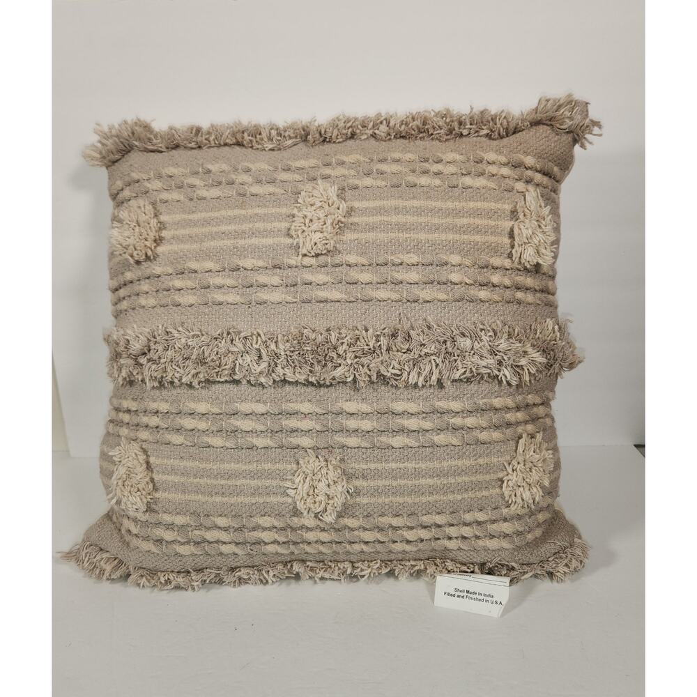 KIRKLANDS Throw Pillow 17" x 17" x 7" Gray Natural Textured Boho Bohemian Summer